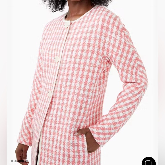 Kate Spade Gingham Tweed A-Line Button Front Collarless Coat Jacket - Picture 2 of 8